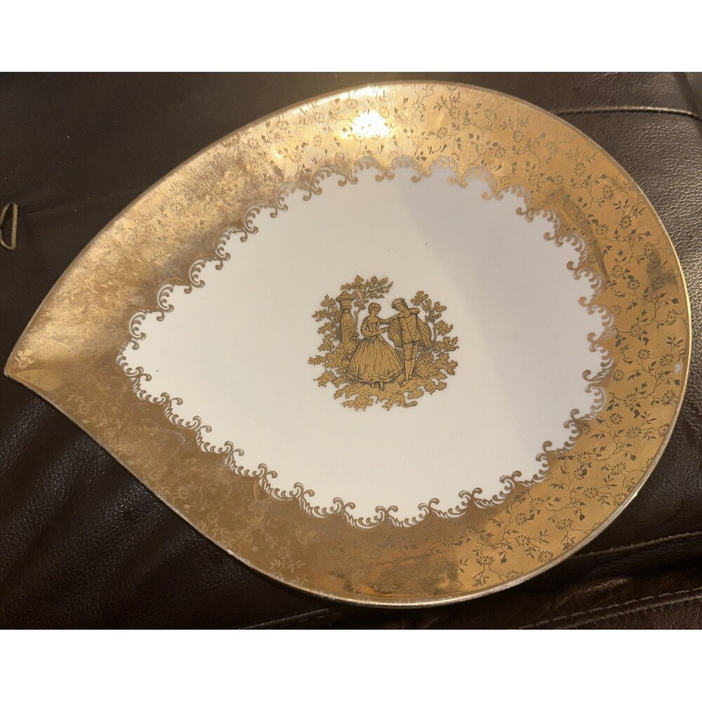 Furstenberg Germany Teardrop Shaped  Plate Courtship Gold Rim Rare